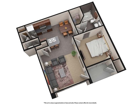 Floor plan for 1 bed, 1 bath, 815 sqft